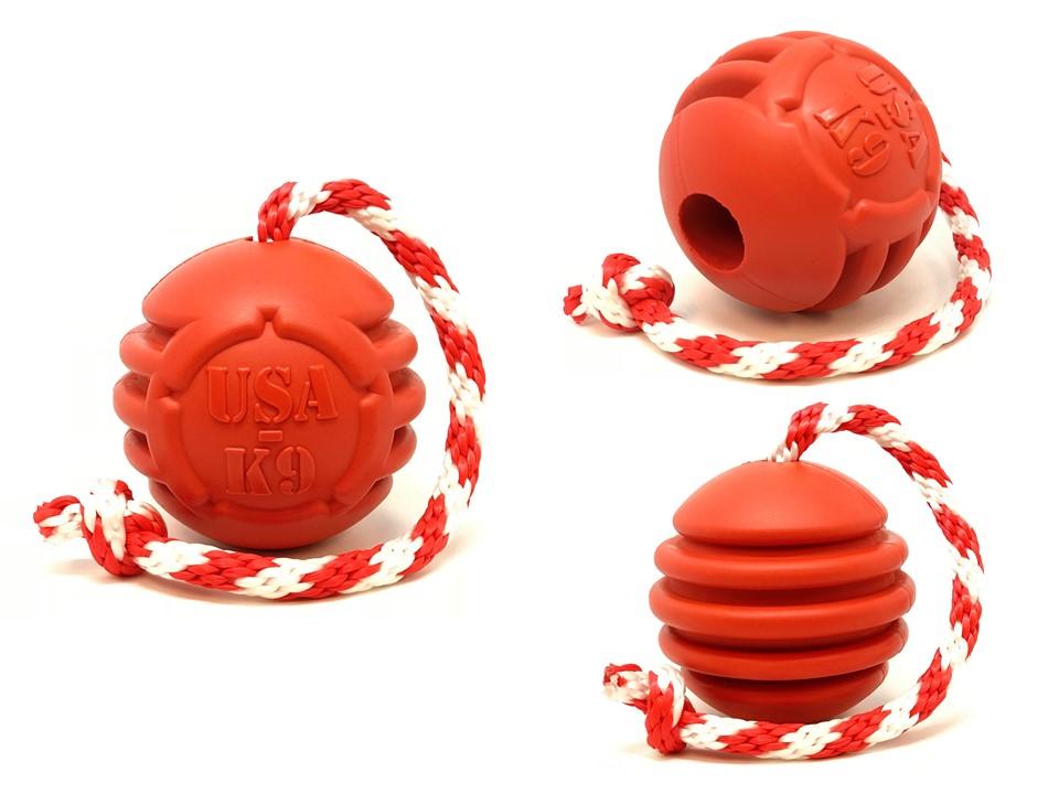 USA-K9 Stars and Stripes Ultra-Durable Rubber Chew Ball - Red