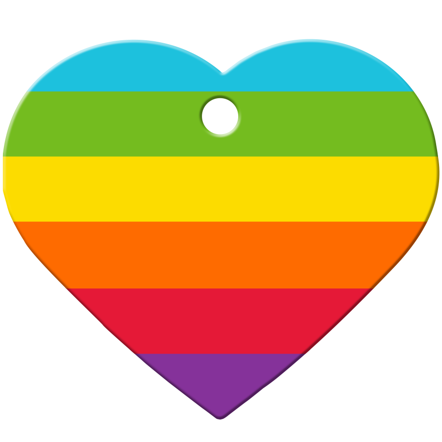 Engraved ID Tag:  Large Heart Shape Rainbow