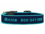 Dog Collars: 5/8" or 1" Wide Navy and Aqua Bamboo Embroidered Collar