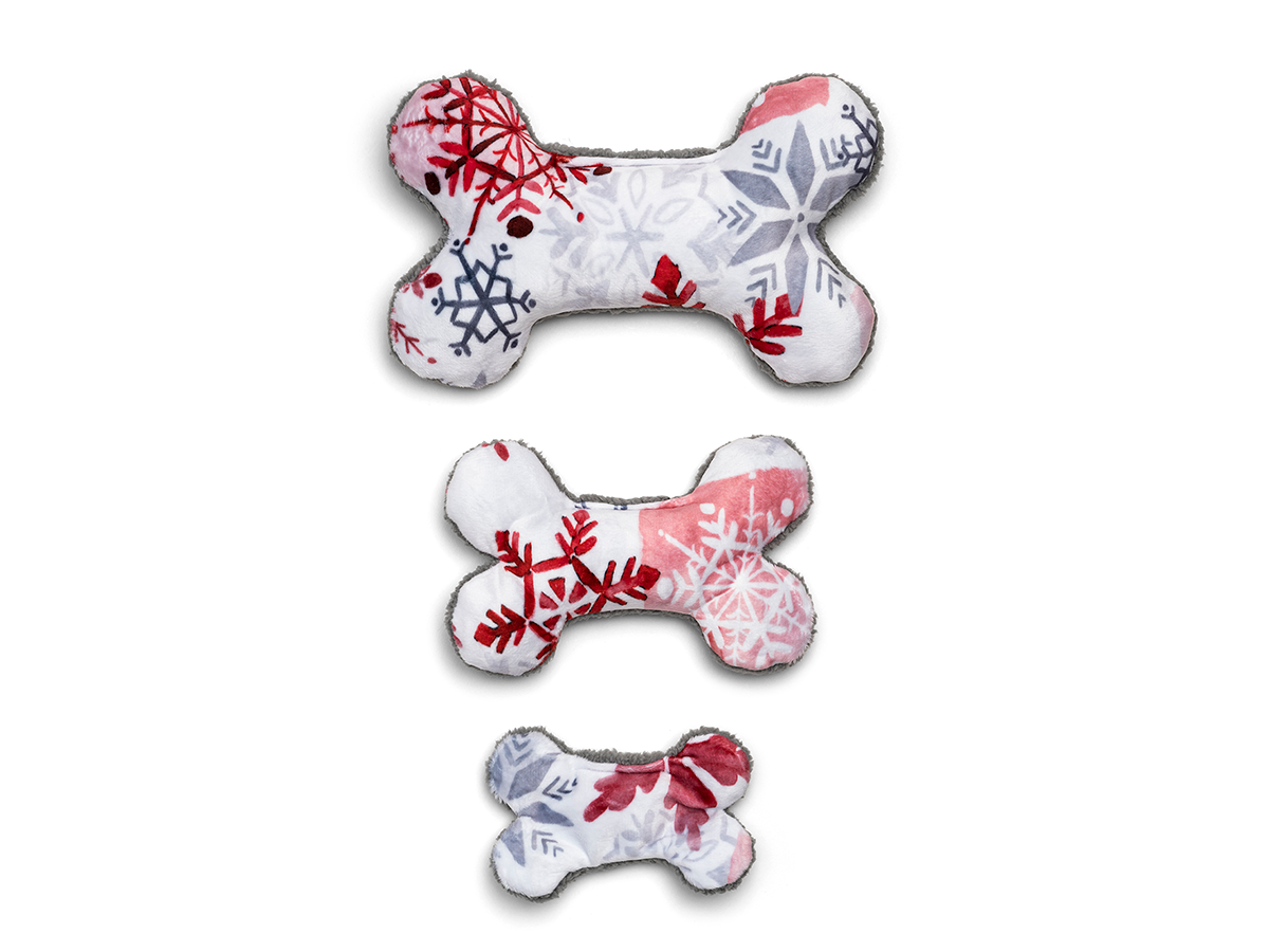 Dog Toy: Merry Bone Snowflake Holiday Plaid, Three Sizes